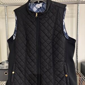 Kim Rogers Black Quilted Vest with Blue Plaid Interior XL